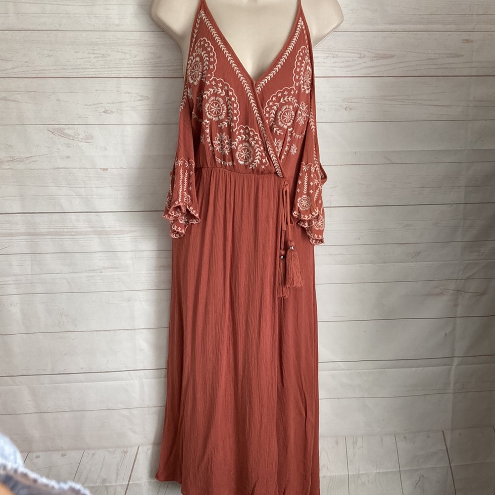 Coco + Jaimeson Size L Boho Apricot Color Midi Dr… - image 2